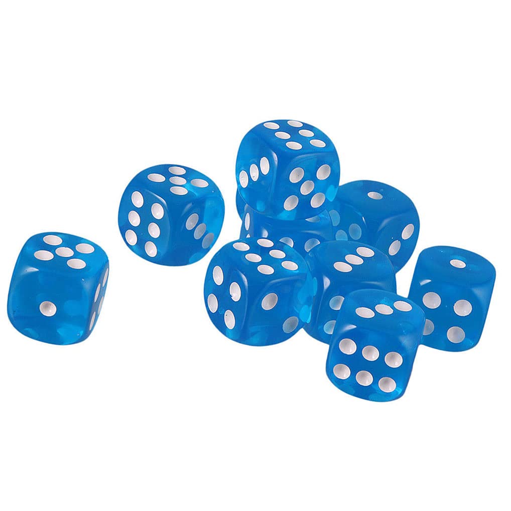 Yiotfandoll 10PCS D6 Dice - Transparent Blue Acrylic 16mm for RPG, DND, MTG, Table Games