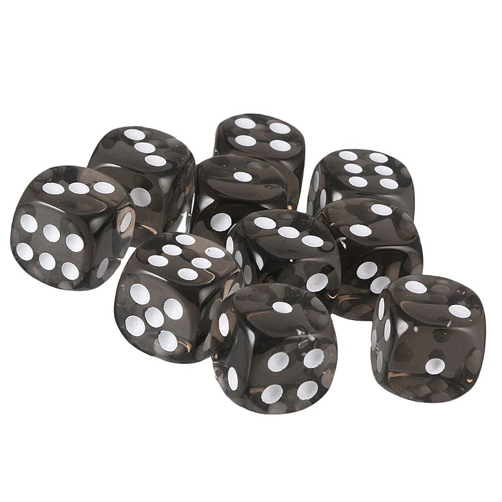 Yiotfandoll 10pcs D6 Dice Set (16mm) - Acrylic Polyhedral Dice for RPG, MTG, DND, Tabletop Games, Transparent Black