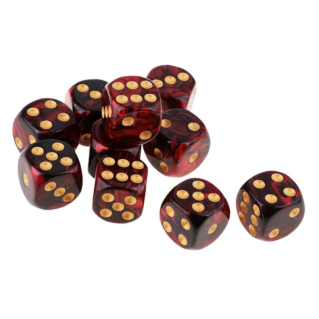 Yiotfandoll 10PCS D6 Dice Set - Red & Black 16mm Acrylic Polyhedral Dice