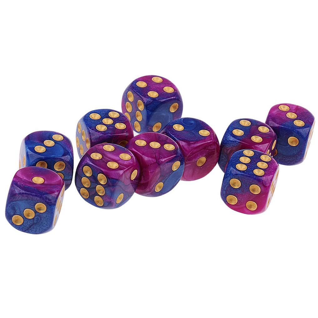 Yiotfandoll 10-Pack 16mm Purple-Blue D6 Dice – Acrylic RPG/MTG/DND Dice Set