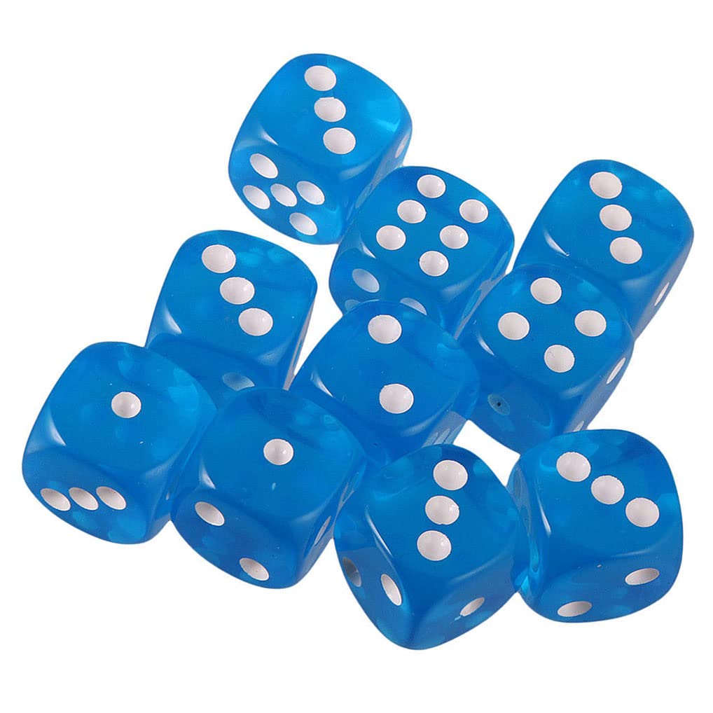 Yiotfandoll 10PCS D6 Dice - Transparent Blue Acrylic 16mm for RPG, DND, MTG, Table Games