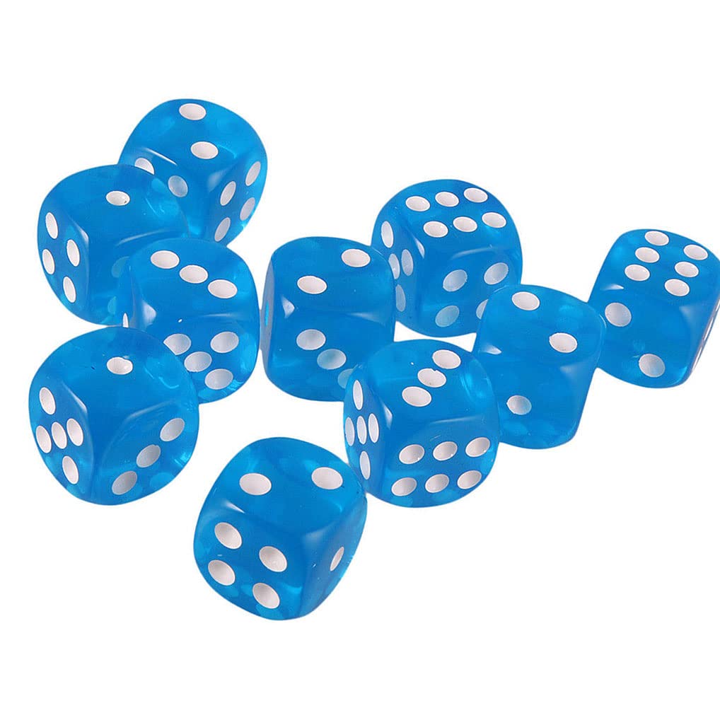 Yiotfandoll 10PCS D6 Dice - Transparent Blue Acrylic 16mm for RPG, DND, MTG, Table Games