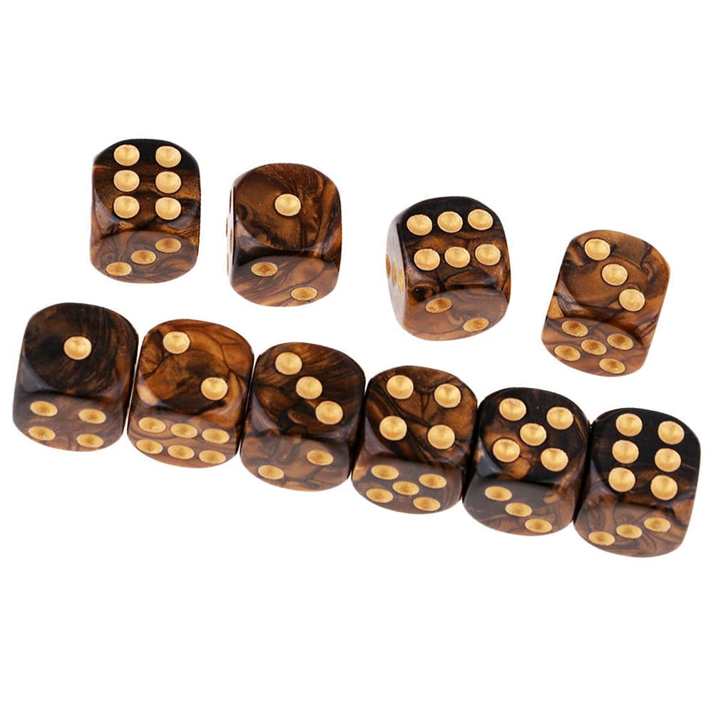 Yiotfandoll 10Pcs Polyhedral D6 Dice 16mm Acrylic – Black Gold for RPG MTG DND Tabletop Games