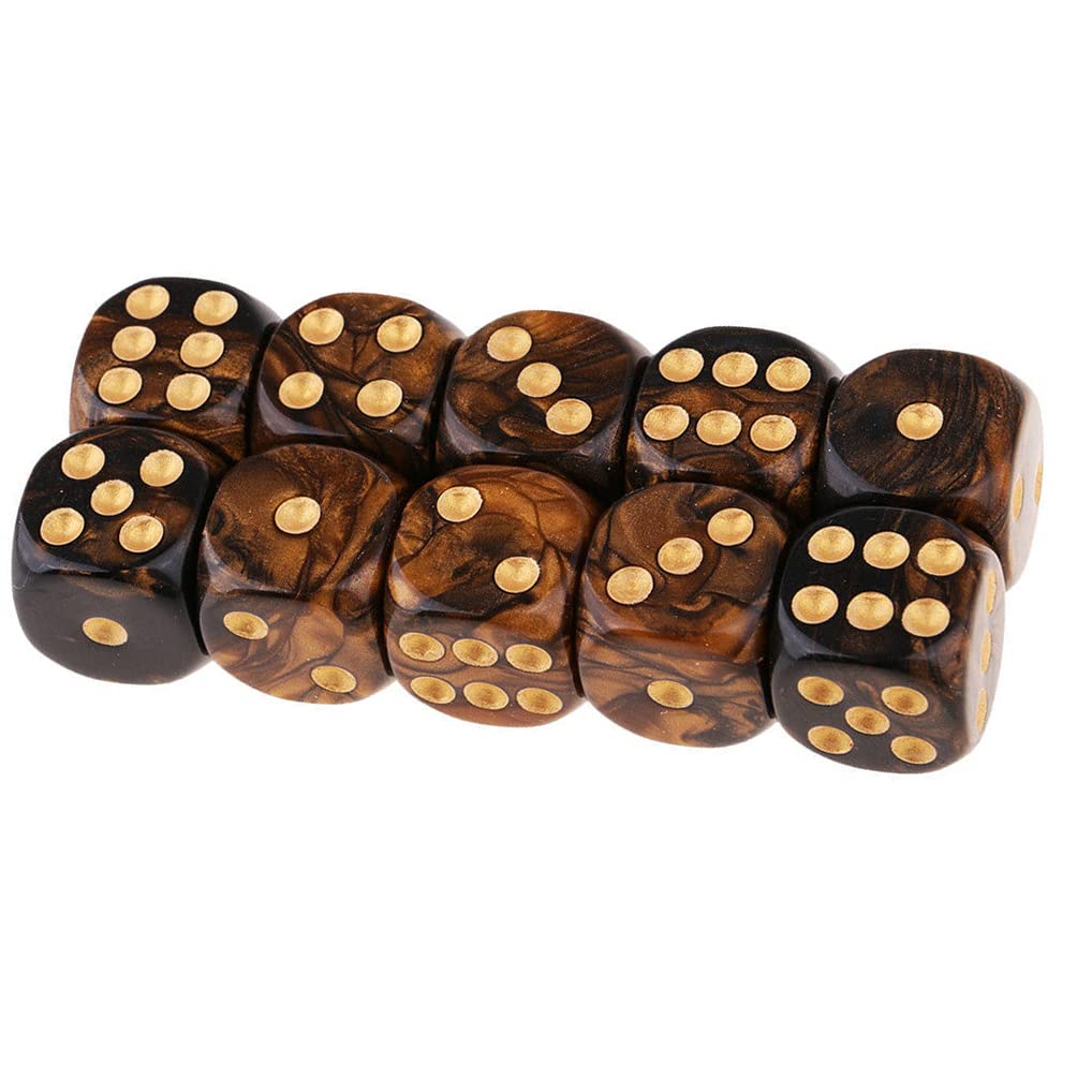 Yiotfandoll 10Pcs Polyhedral D6 Dice 16mm Acrylic – Black Gold for RPG MTG DND Tabletop Games