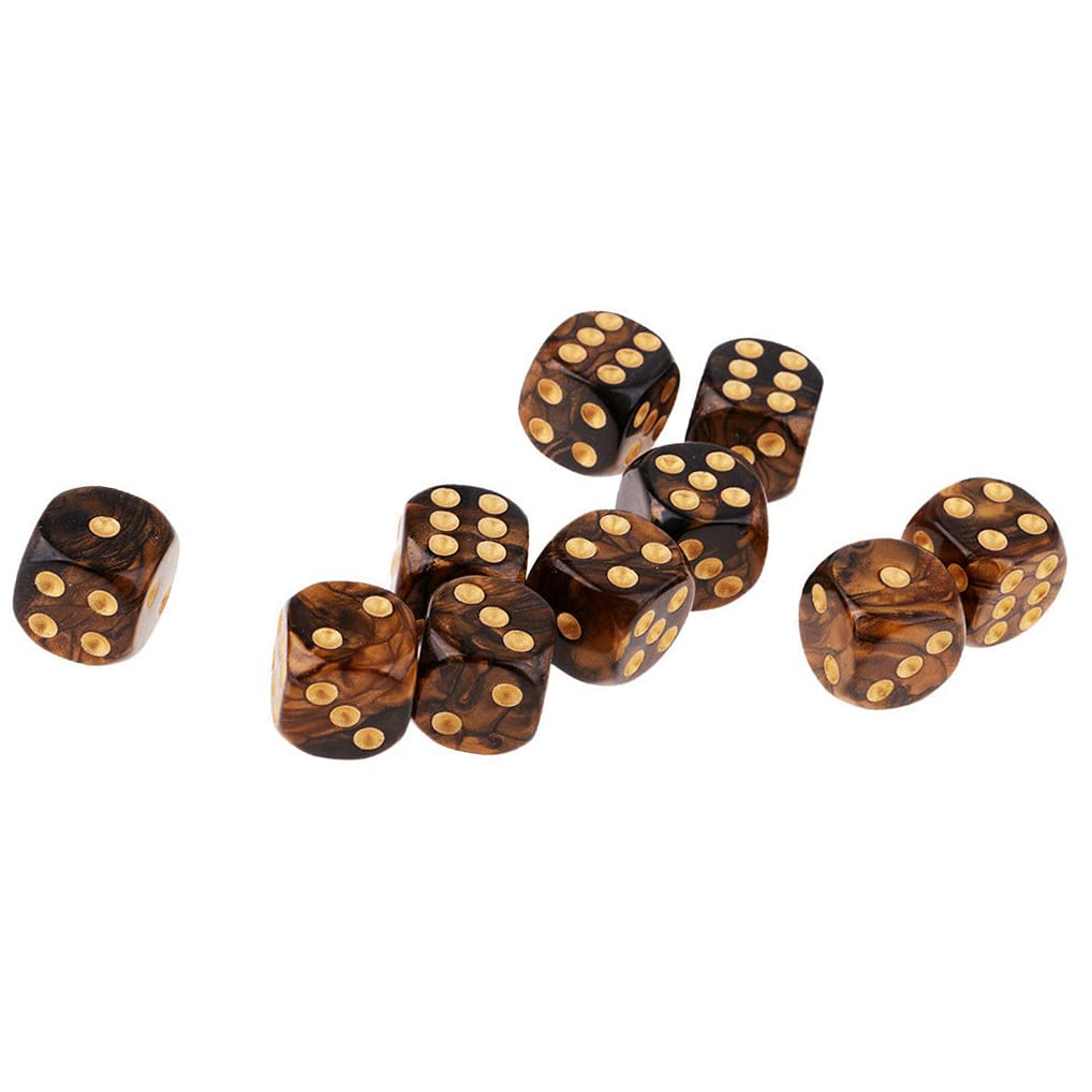 Yiotfandoll 10Pcs Polyhedral D6 Dice 16mm Acrylic – Black Gold for RPG MTG DND Tabletop Games