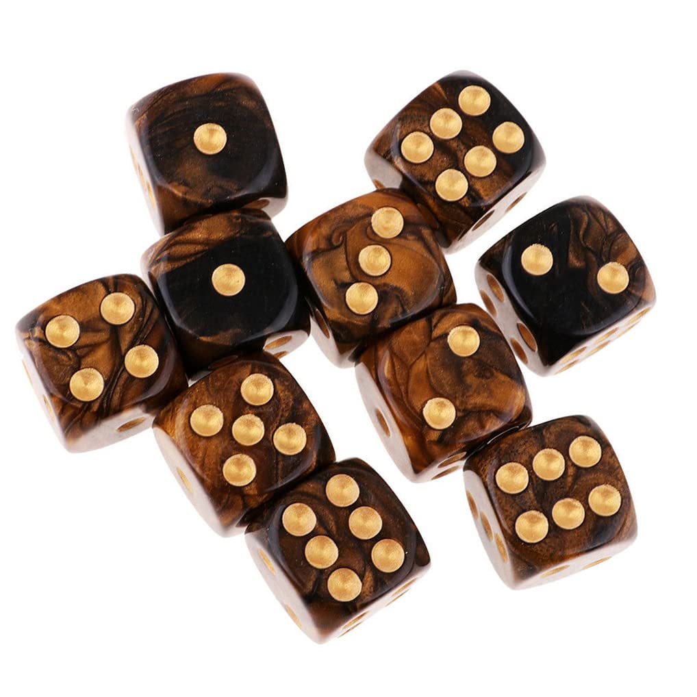 Yiotfandoll 10Pcs Polyhedral D6 Dice 16mm Acrylic – Black Gold for RPG MTG DND Tabletop Games