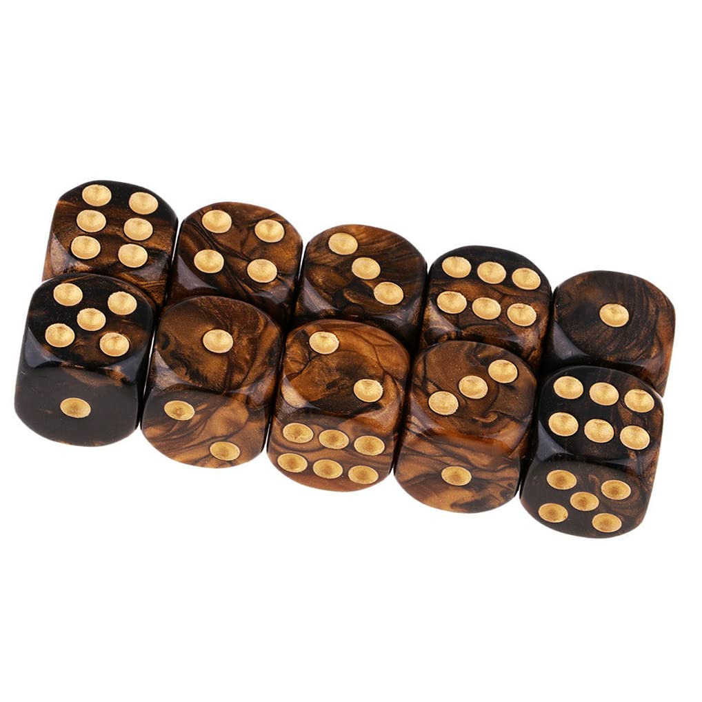 Yiotfandoll 10Pcs Polyhedral D6 Dice 16mm Acrylic – Black Gold for RPG MTG DND Tabletop Games
