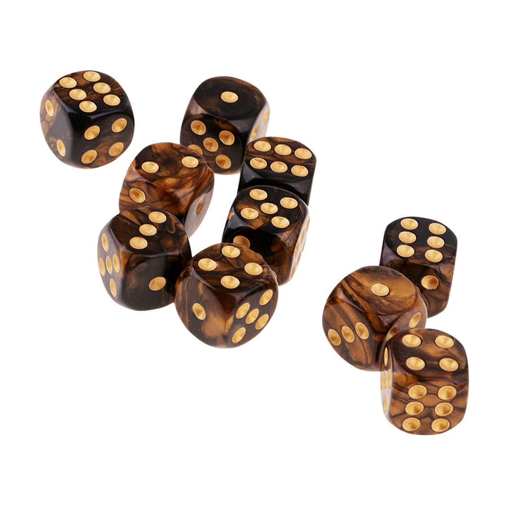 Yiotfandoll 10Pcs Polyhedral D6 Dice 16mm Acrylic – Black Gold for RPG MTG DND Tabletop Games