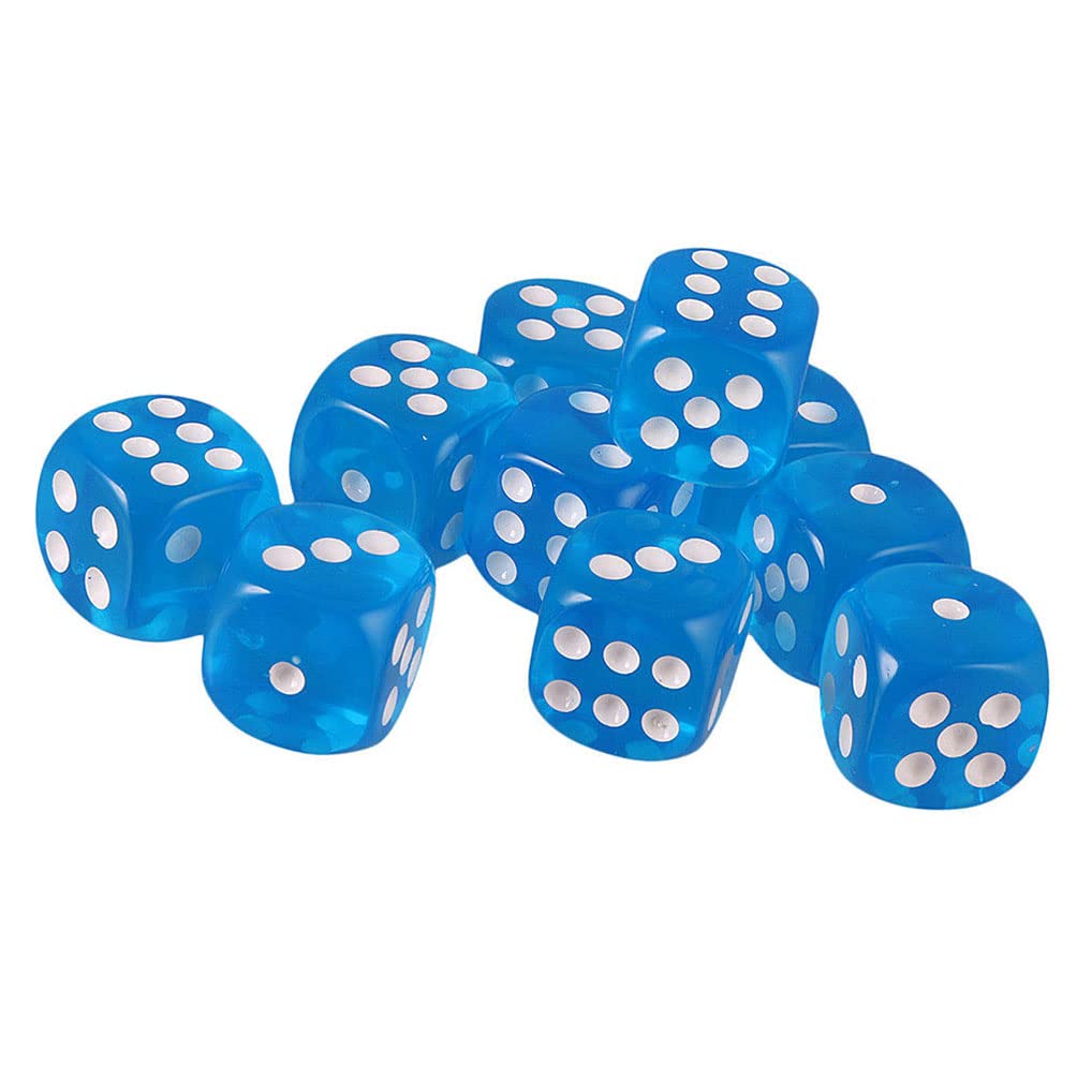 Yiotfandoll 10PCS D6 Dice - Transparent Blue Acrylic 16mm for RPG, DND, MTG, Table Games