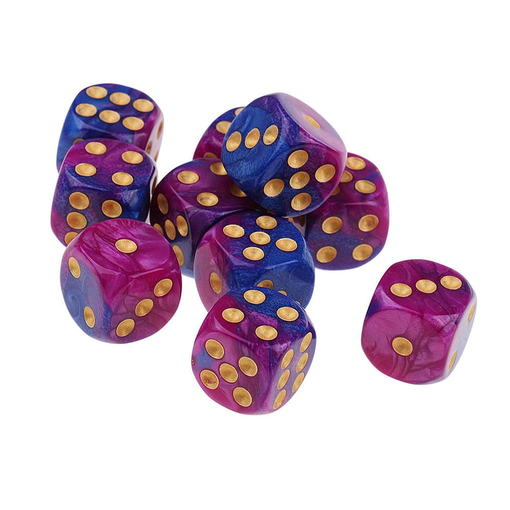 Yiotfandoll 10-Pack 16mm Purple-Blue D6 Dice – Acrylic RPG/MTG/DND Dice Set