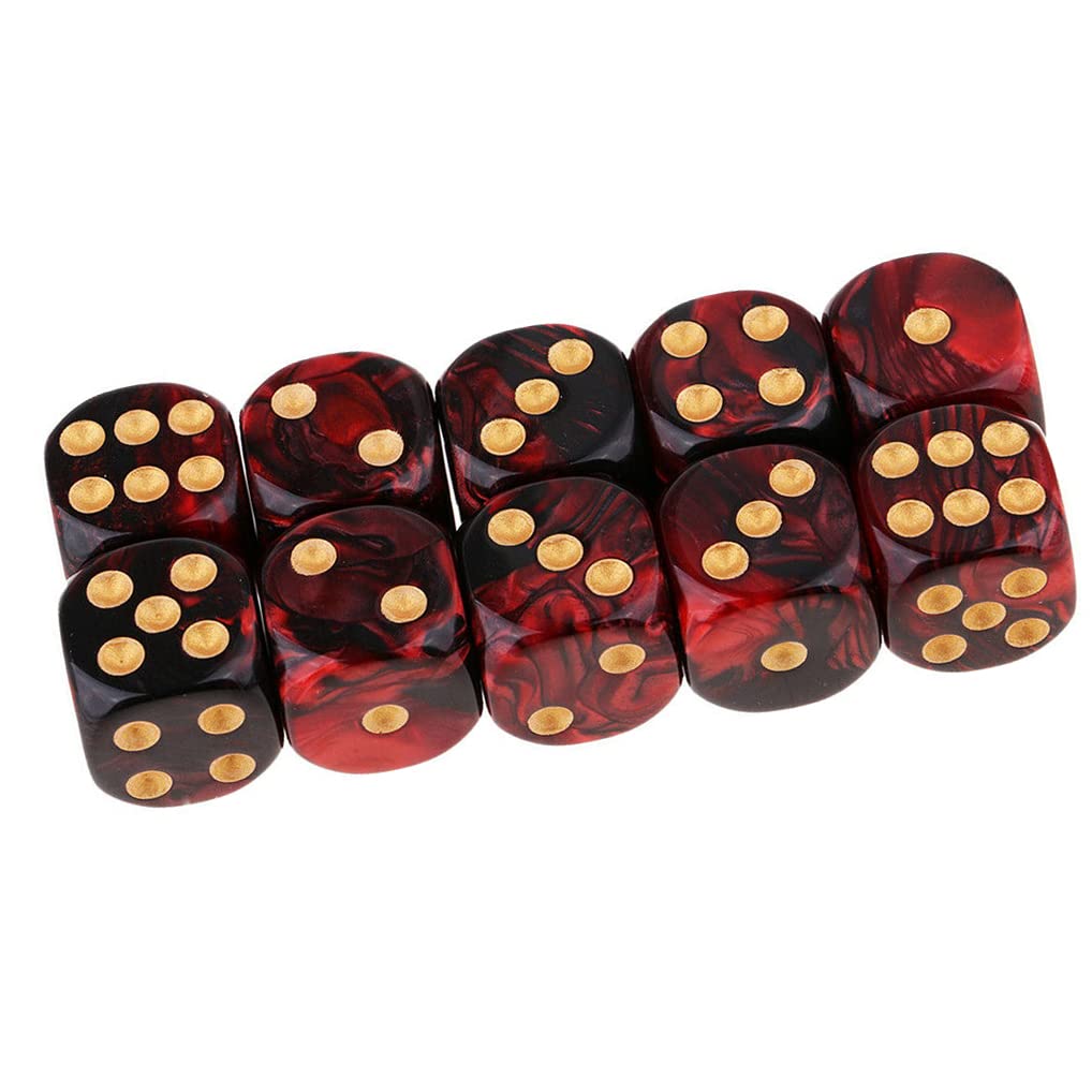 Yiotfandoll 10PCS D6 Dice Set - Red & Black 16mm Acrylic Polyhedral Dice