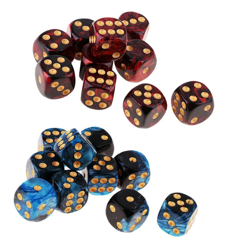 Yiotfandoll 20Pcs D6 Dice Set – 16mm Acrylic Polyhedral Dice for RPG MTG DND (Blue-Black & Red-Black)