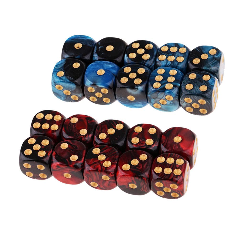 Yiotfandoll 20Pcs D6 Dice Set – 16mm Acrylic Polyhedral Dice for RPG MTG DND (Blue-Black & Red-Black)