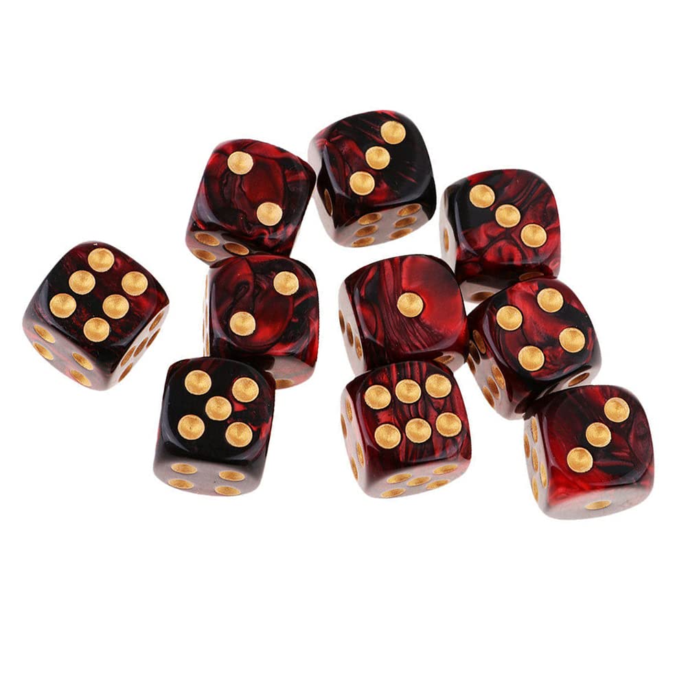 Yiotfandoll 10PCS D6 Dice Set - Red & Black 16mm Acrylic Polyhedral Dice