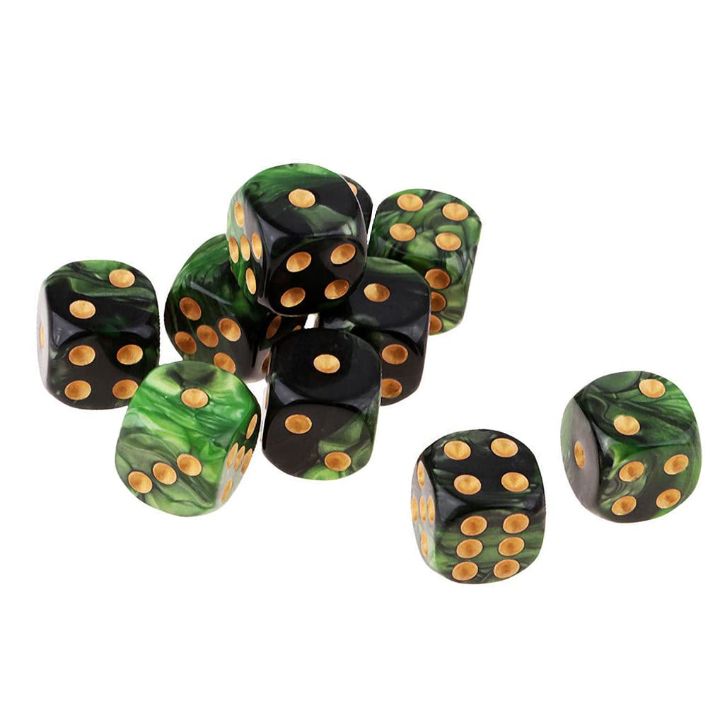Yiotfandoll 10pcs D6 Dice 16mm Acrylic – Green & Black for RPG, MTG & DND