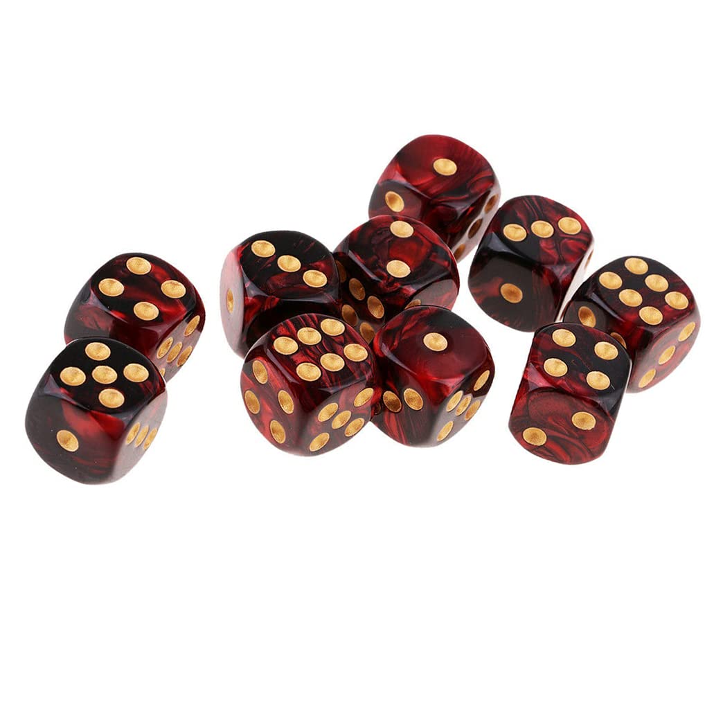 Yiotfandoll 10PCS D6 Dice Set - Red & Black 16mm Acrylic Polyhedral Dice