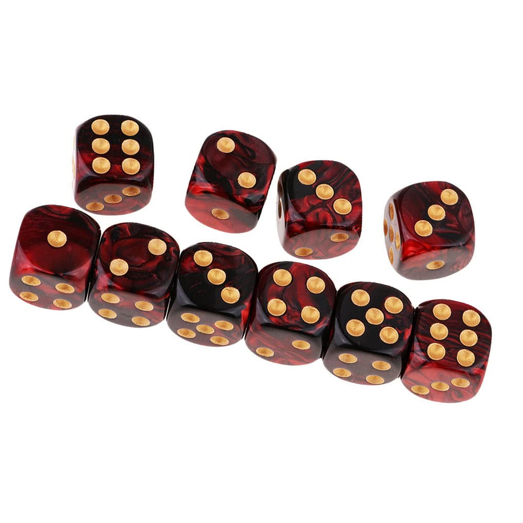 Yiotfandoll 10PCS D6 Dice Set - Red & Black 16mm Acrylic Polyhedral Dice