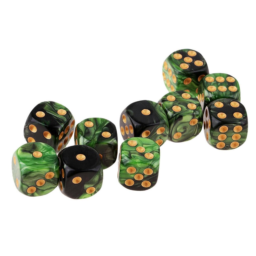 Yiotfandoll 10pcs D6 Dice 16mm Acrylic – Green & Black for RPG, MTG & DND