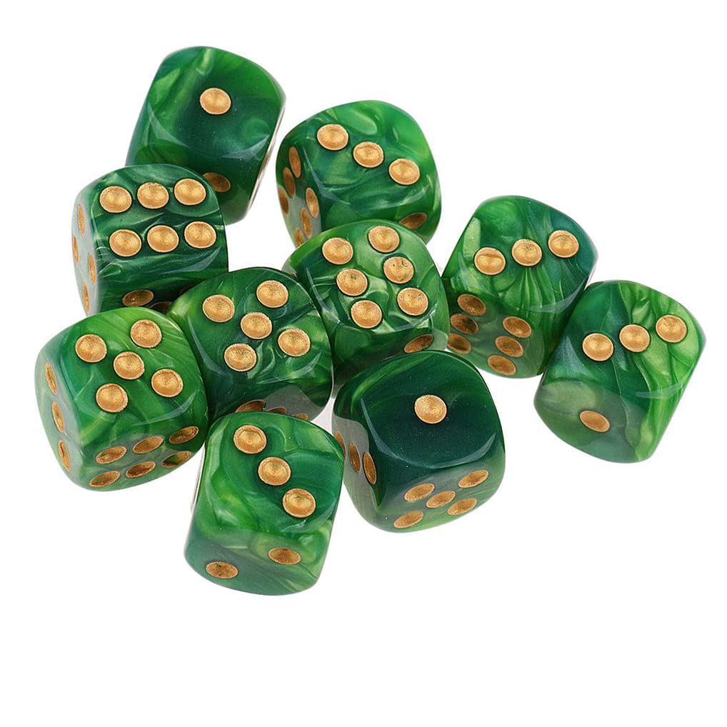 Yiotfandoll 10PCS Polyhedral D6 Dice 16mm – Acrylic Tabletop Dice for RPG MTG DND (Green Yellow)
