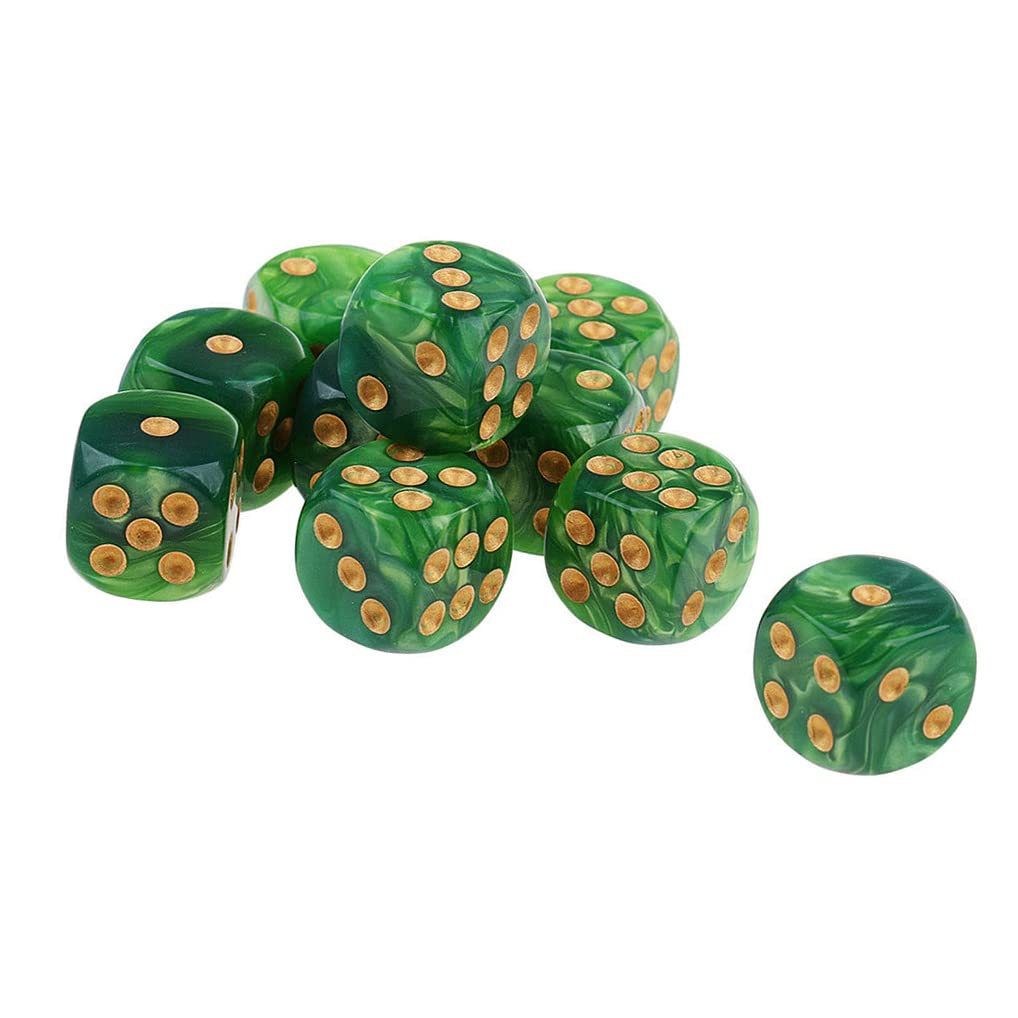 Yiotfandoll 10PCS Polyhedral D6 Dice 16mm – Acrylic Tabletop Dice for RPG MTG DND (Green Yellow)