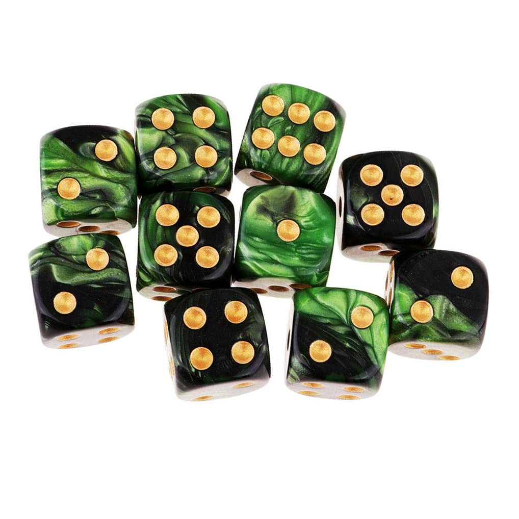 Yiotfandoll 10pcs D6 Dice 16mm Acrylic – Green & Black for RPG, MTG & DND
