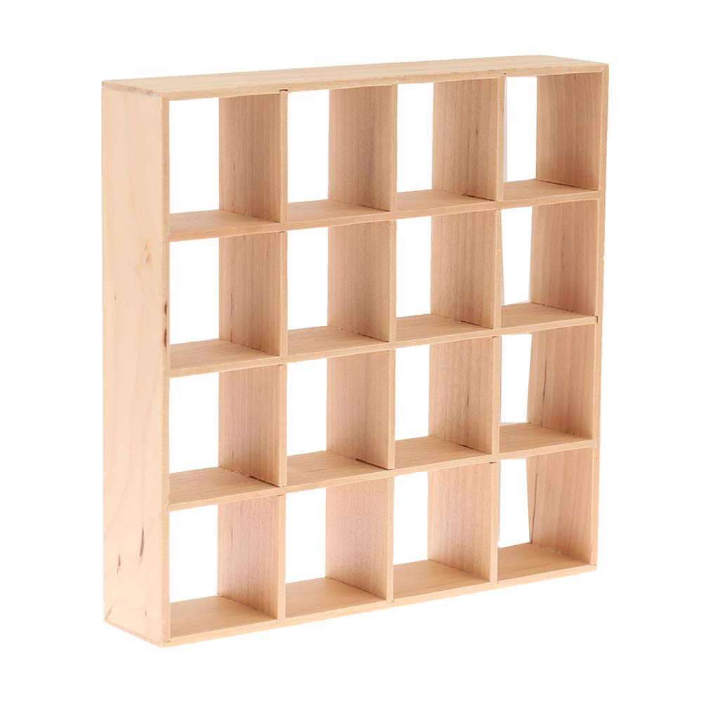 Yiphates 1:12 Dollhouse Wooden Storage Rack with 16-Grid Shelves