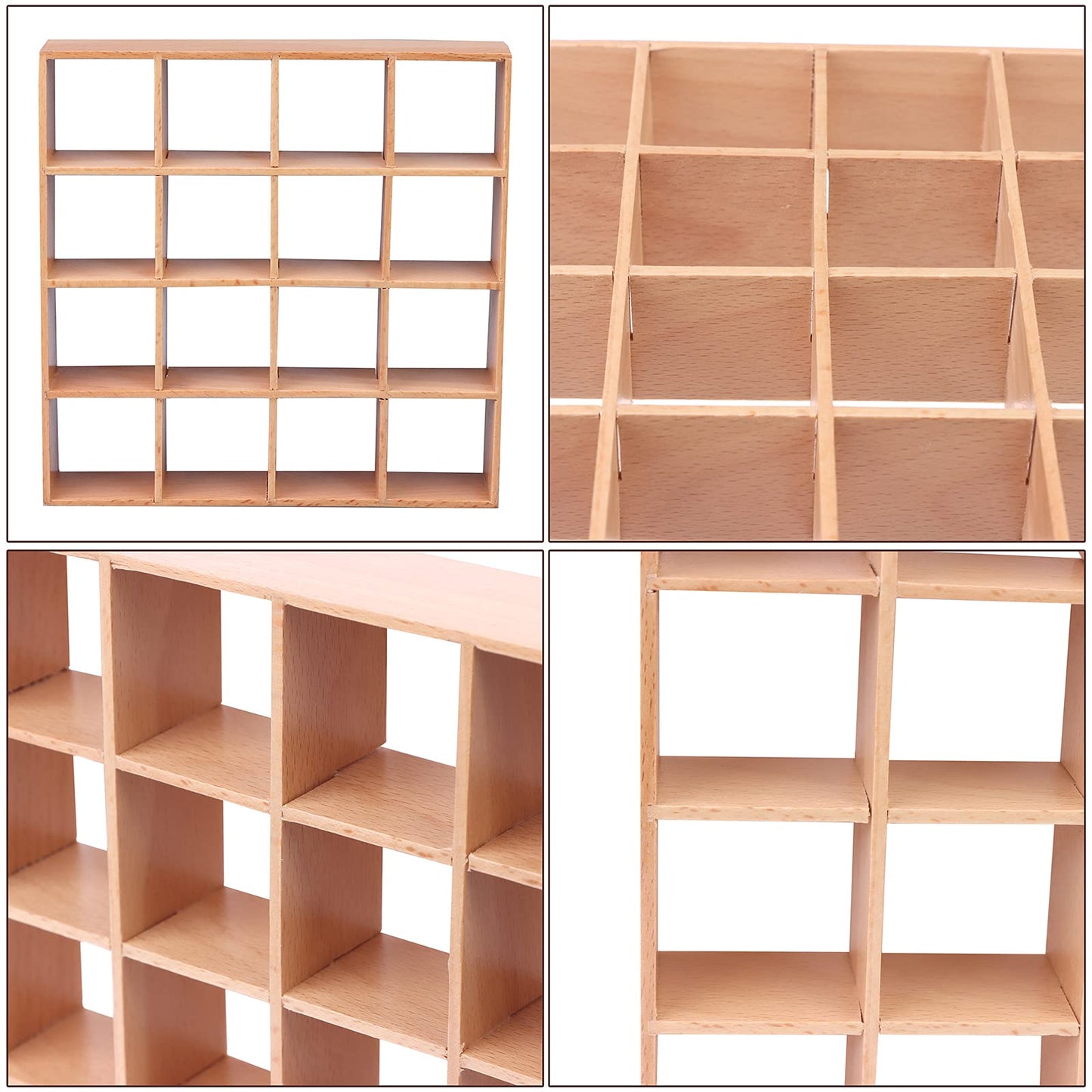 Yiphates 1:12 Dollhouse Wooden Storage Rack with 16-Grid Shelves