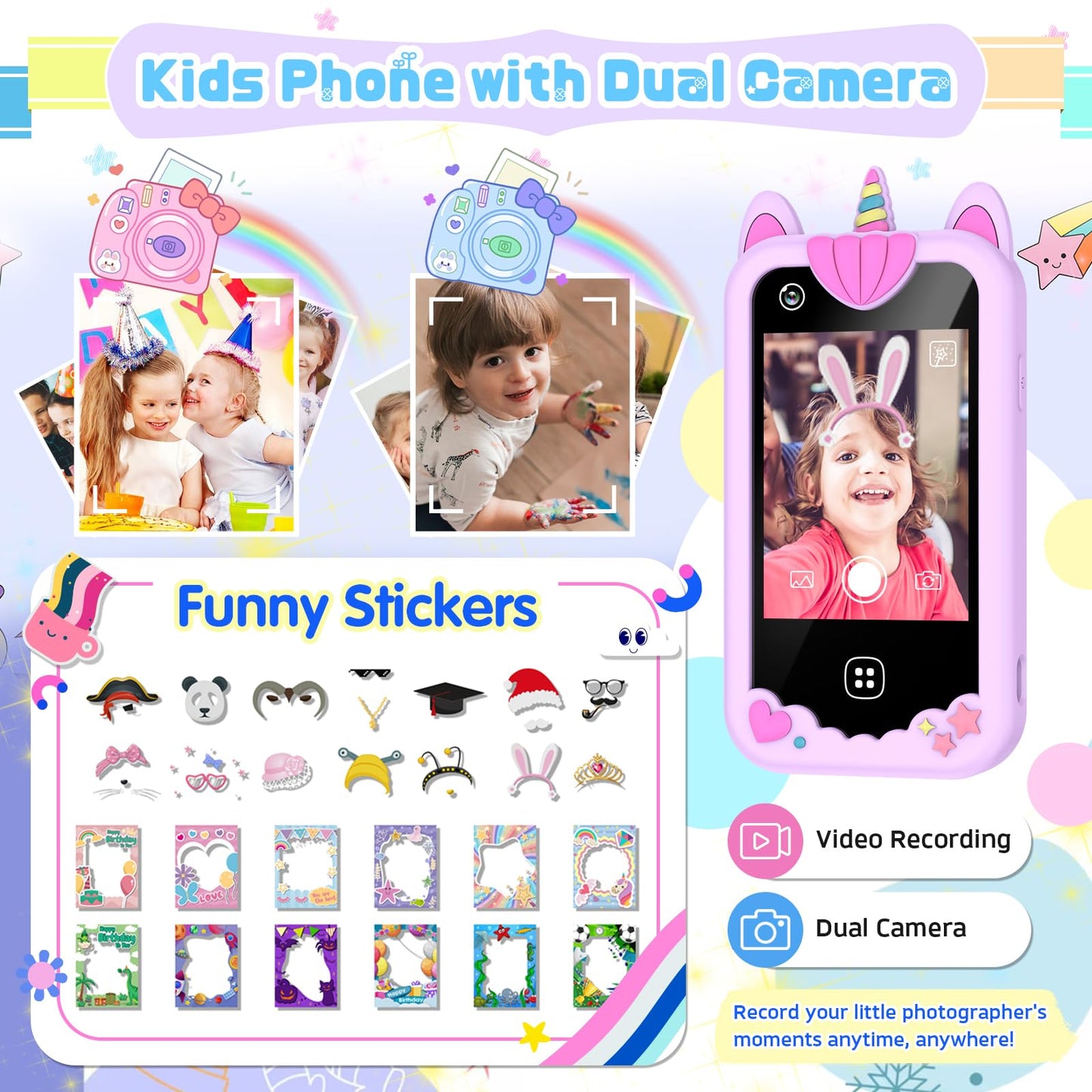 Yiphun Kids Smart Phone for Girls – 2.8-inch Touchscreen Learning Toy with Dual Camera, 8GB