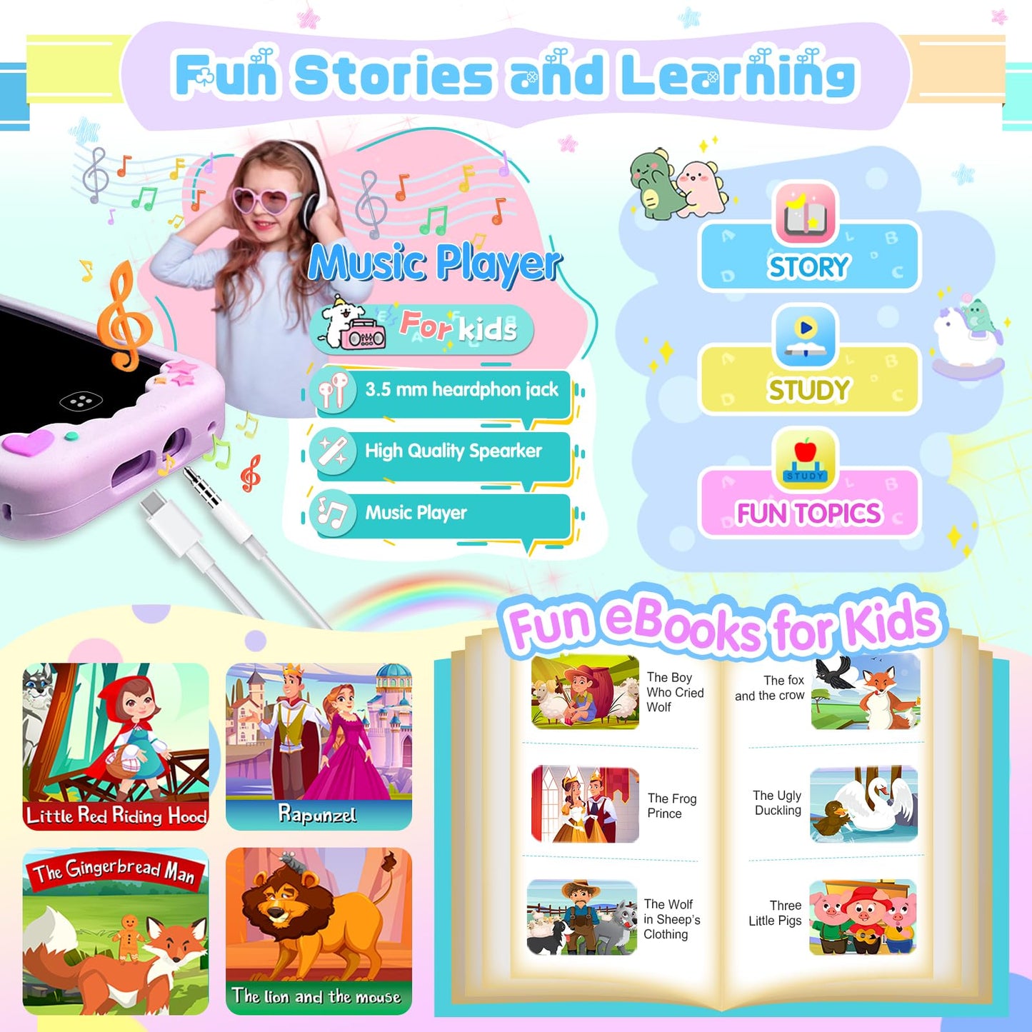Yiphun Kids Smart Phone for Girls – 2.8-inch Touchscreen Learning Toy with Dual Camera, 8GB