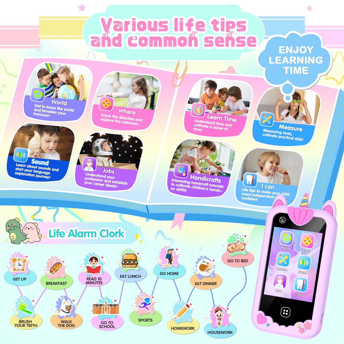 Yiphun Kids Smart Phone for Girls – 2.8-inch Touchscreen Learning Toy with Dual Camera, 8GB