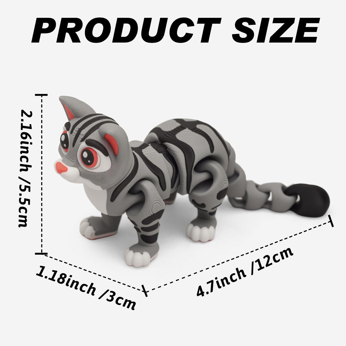 Yipintang 3D Printed Creature Gray Cat – Flexible Fidget Desk Decor (4.7 in)