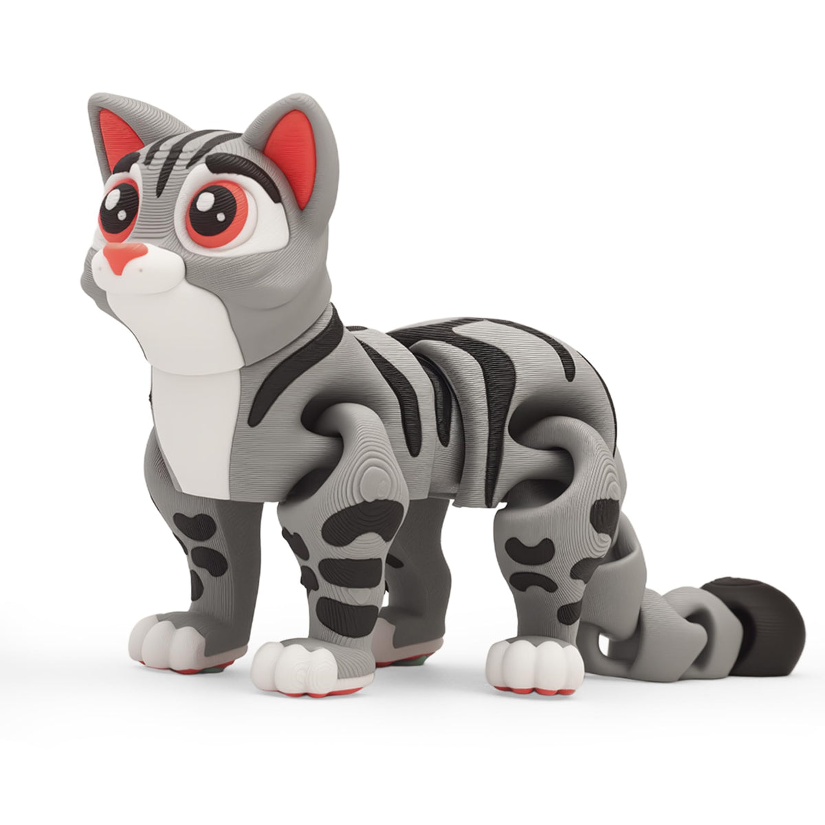 Yipintang 3D Printed Creature Gray Cat – Flexible Fidget Desk Decor (4.7 in)