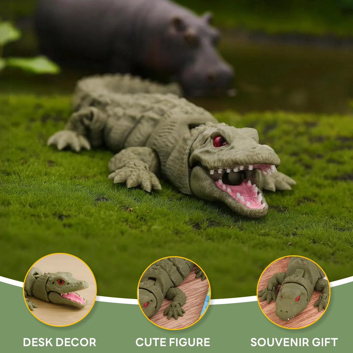 Yipintang 3D Printed Alligator: Flexible Desk Fidget Creature, 7.9 Inches