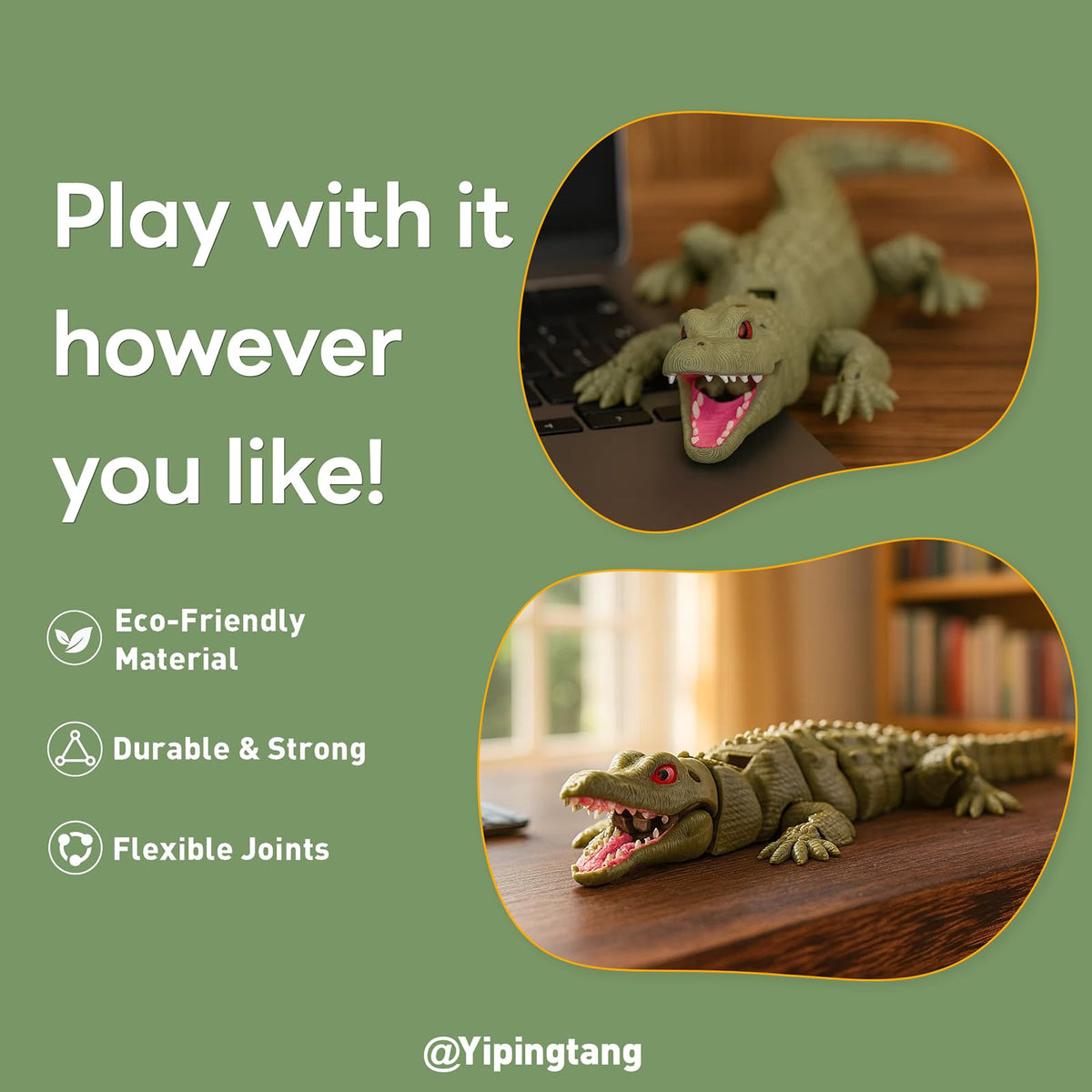 Yipintang 3D Printed Alligator: Flexible Desk Fidget Creature, 7.9 Inches