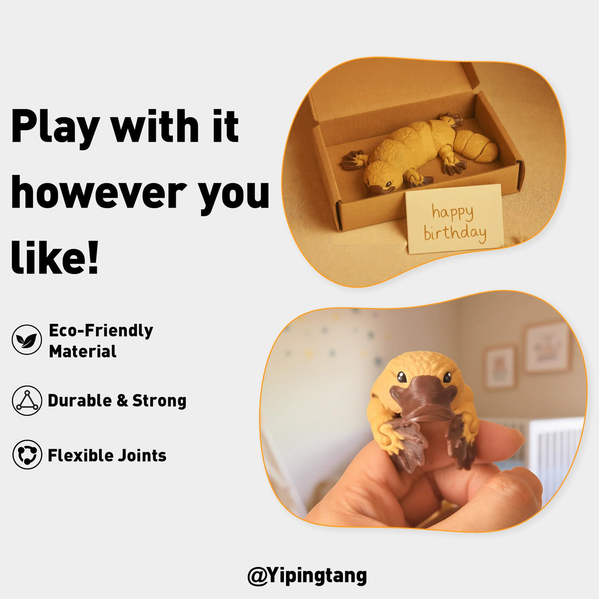 Yipintang 3D Printed Duck-Billed Platypus Fidget – Flexible Desk Decor, 6.1 Inches