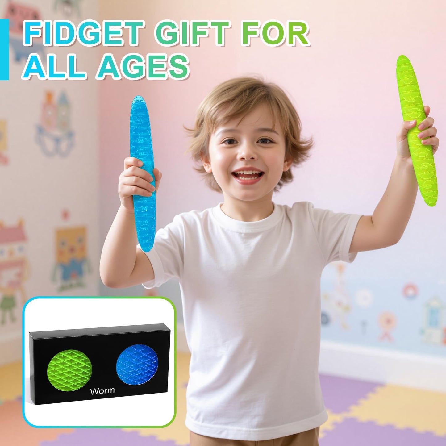 Yisryerow Fidget Worm Toy - 2-Pack Quiet Sensory Fidgets for Desk & Classroom