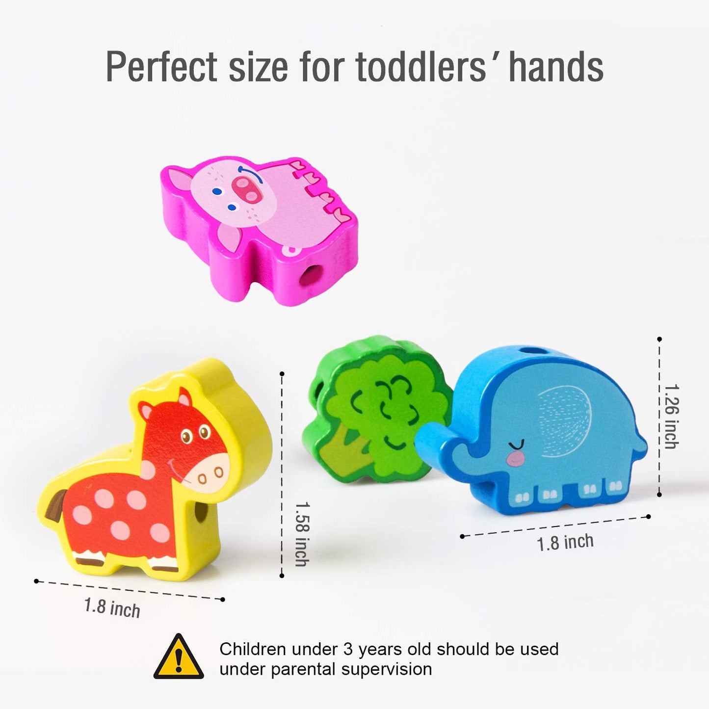 YiTTOO Montessori Wooden Lacing Beads – Farm Animals, Fruits & 3D Stickers for Toddlers (3-5 Years)