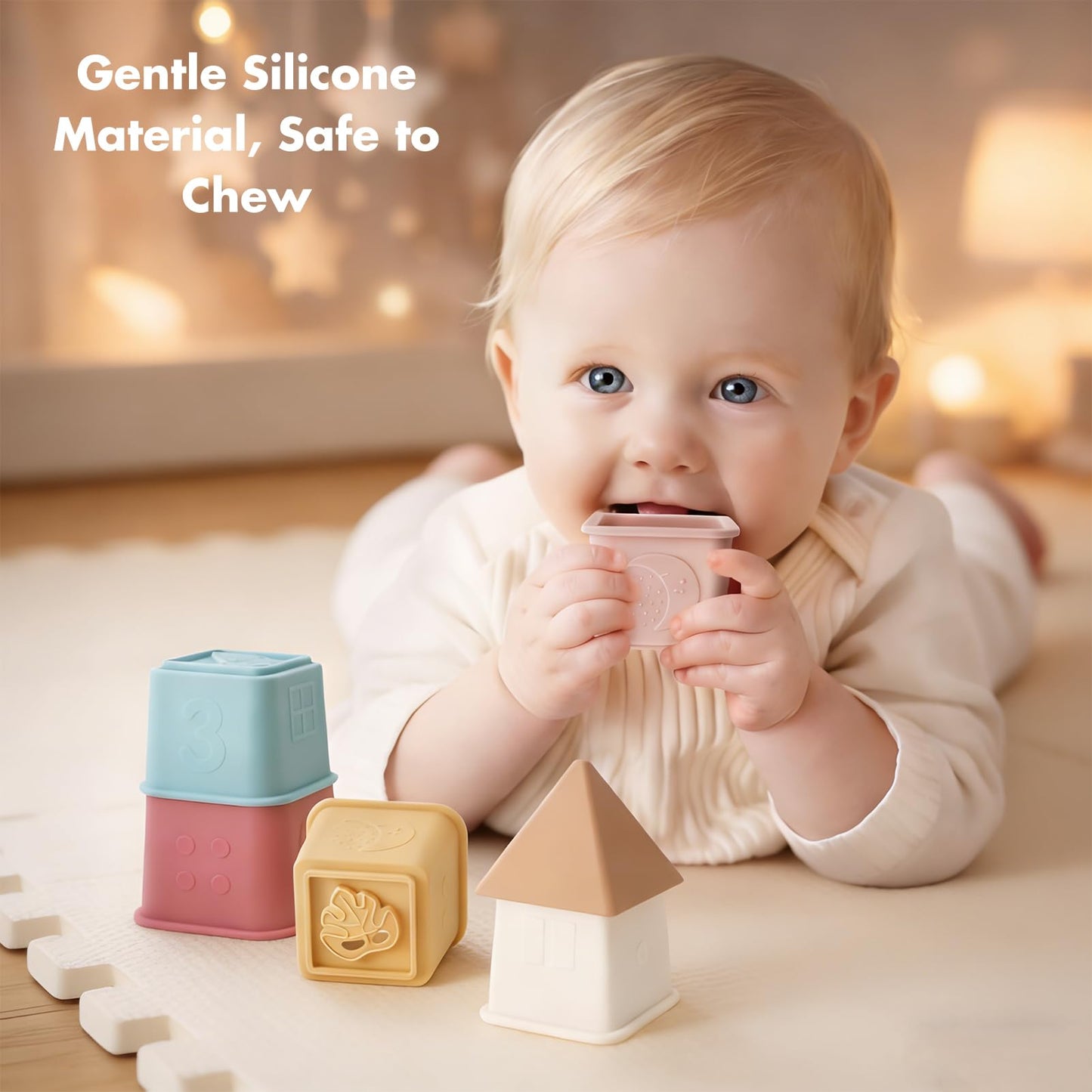 YIVEKO Baby Stacking Cups Toy – 8-Piece Silicone Teether & Educational Bath Toy, BPA Free