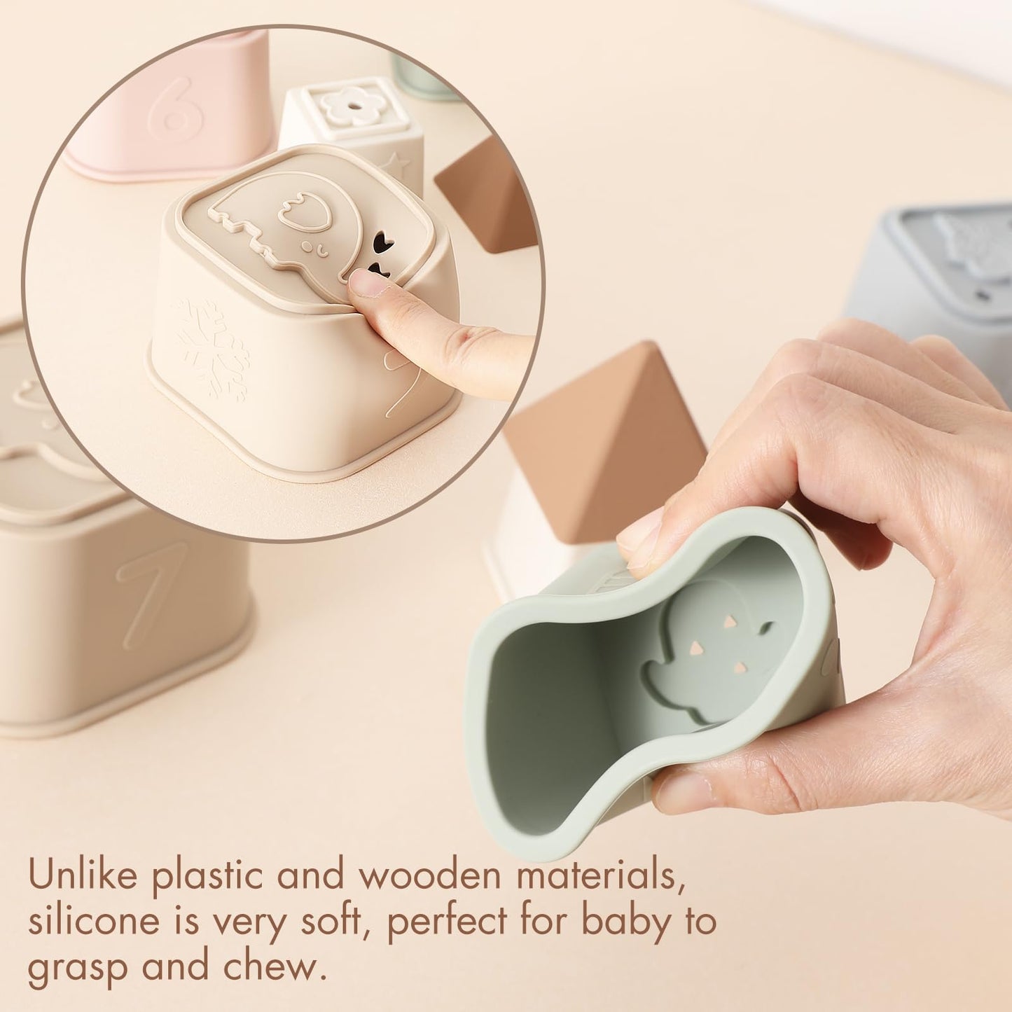 YIVEKO Baby Stacking Cups Toy | Silicone Stacking Tower, 8 Pcs, BPA Free, Teething & Bath Toys
