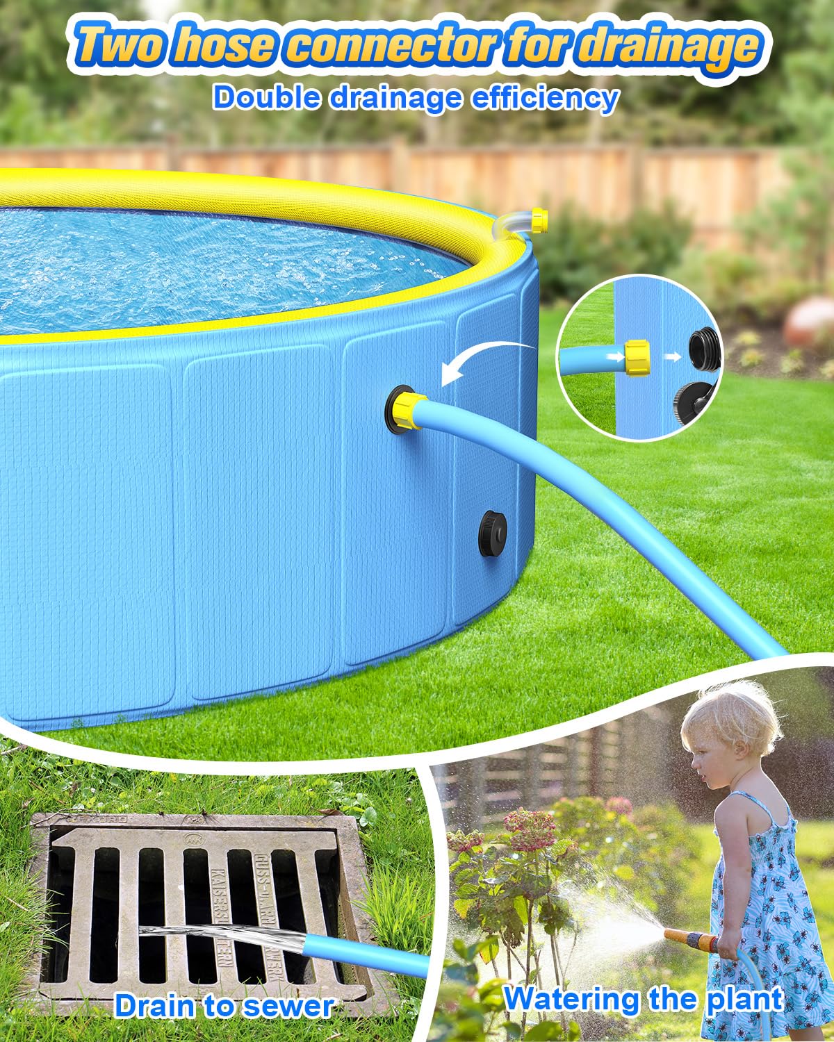 Yivsen 63in Sturdy Dog Pool with Sprinkler – 2-in-1 Non-Slip Foldable Pool for Dogs & Kids