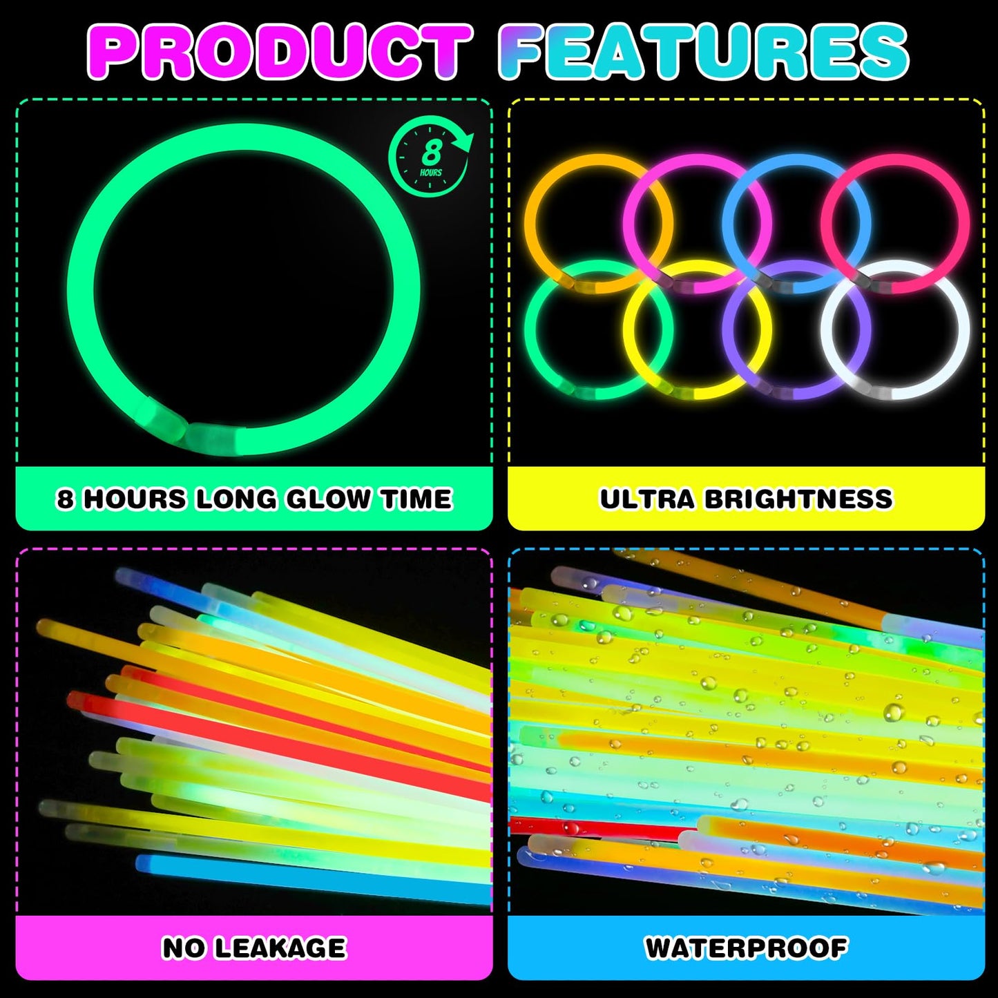 YixangDD 1000 PCS Ultra Bright Glow Sticks – 8-Inch Glow Sticks Bulk with 1000 Connectors