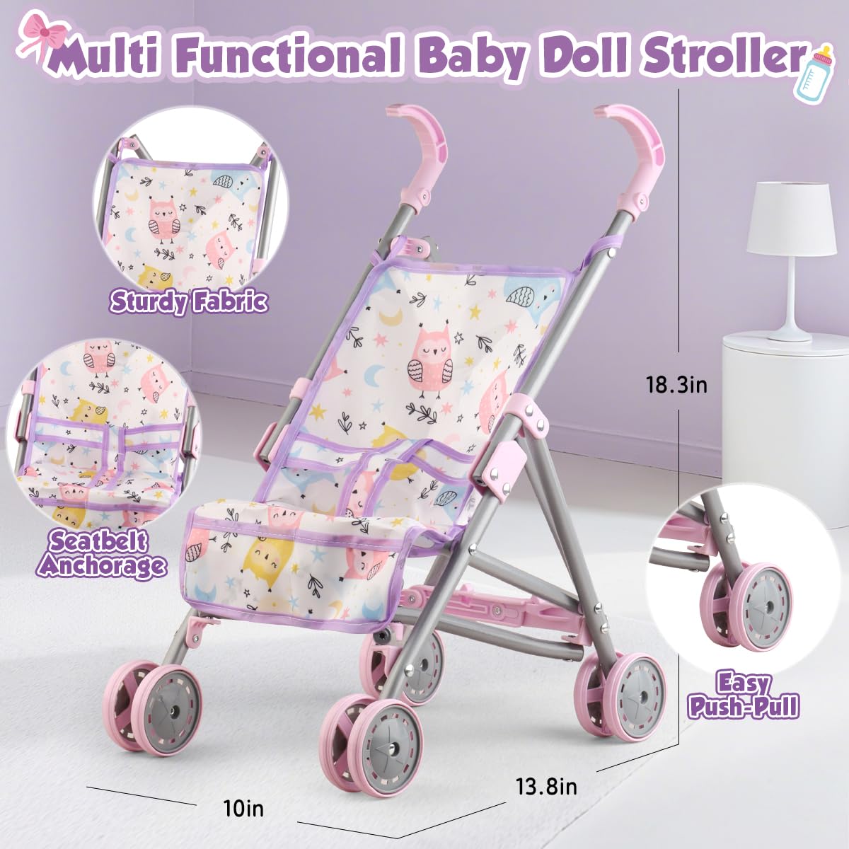 YIYBM Baby Doll Stroller Set – 12.5-Inch Doll & 17 Accessories for Imaginative Pretend Play
