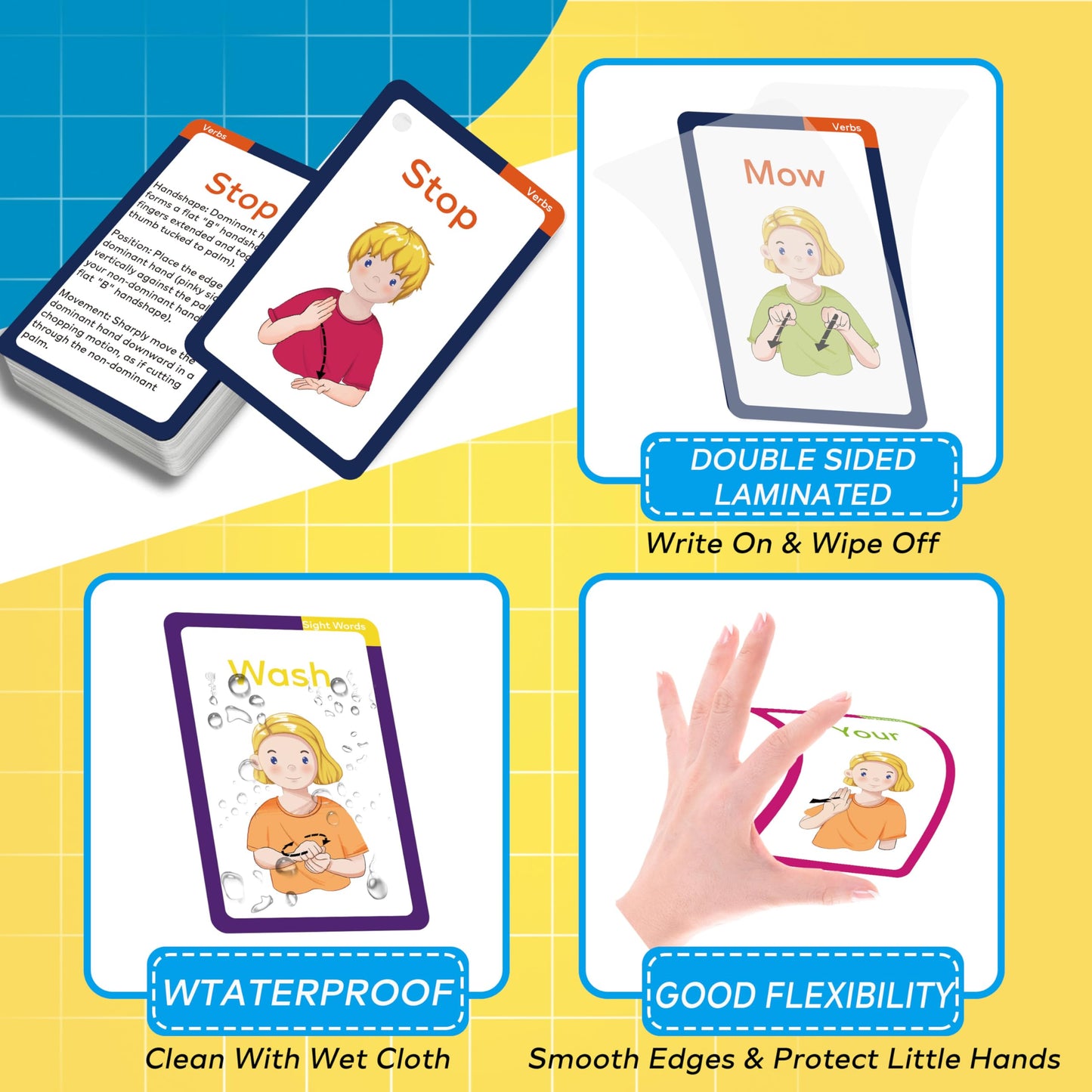 YIYDONG ASL Flash Cards – 500 Beginner Sign Language Cards for All Ages (Verbs, Nouns, Sight Words)