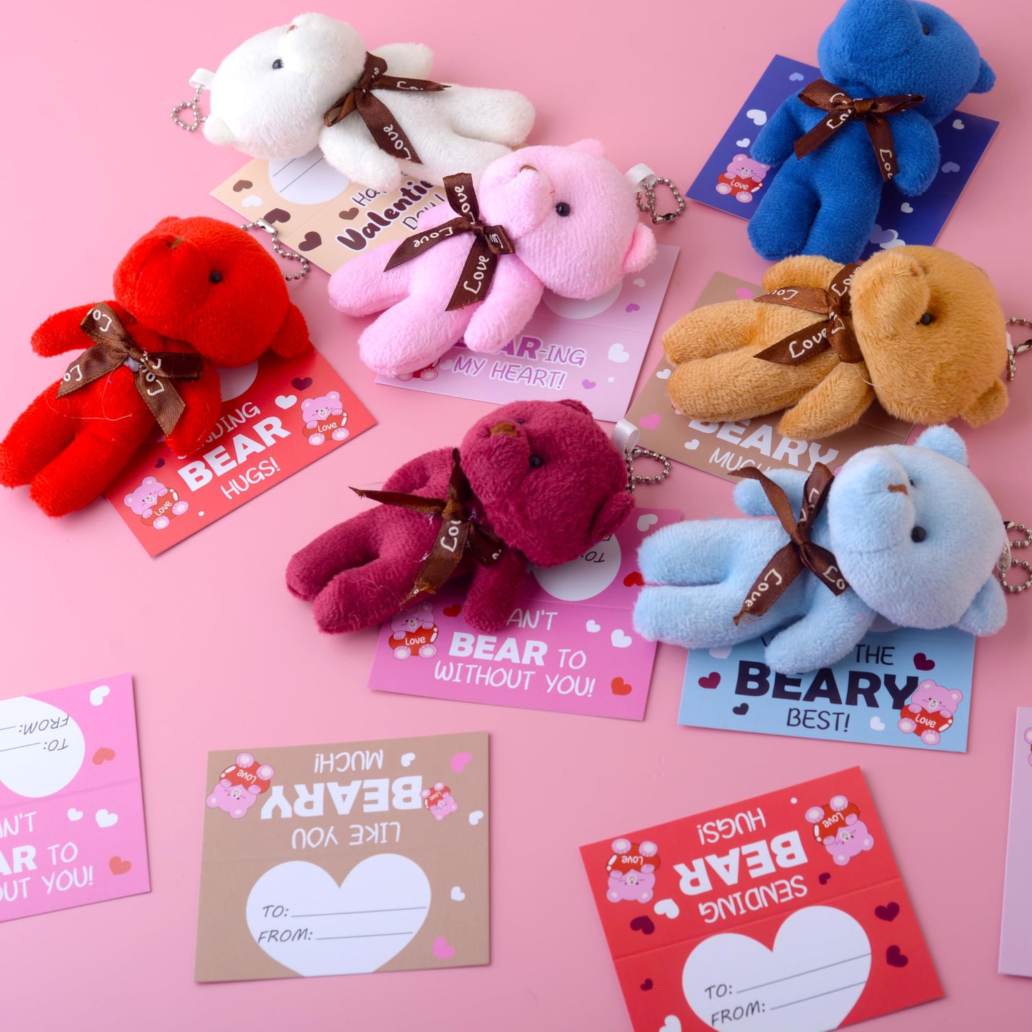 YIYEE 28-Pack Valentines Day Cards for Kids with Plush Bears – 7 Designs, Classroom Party Favors