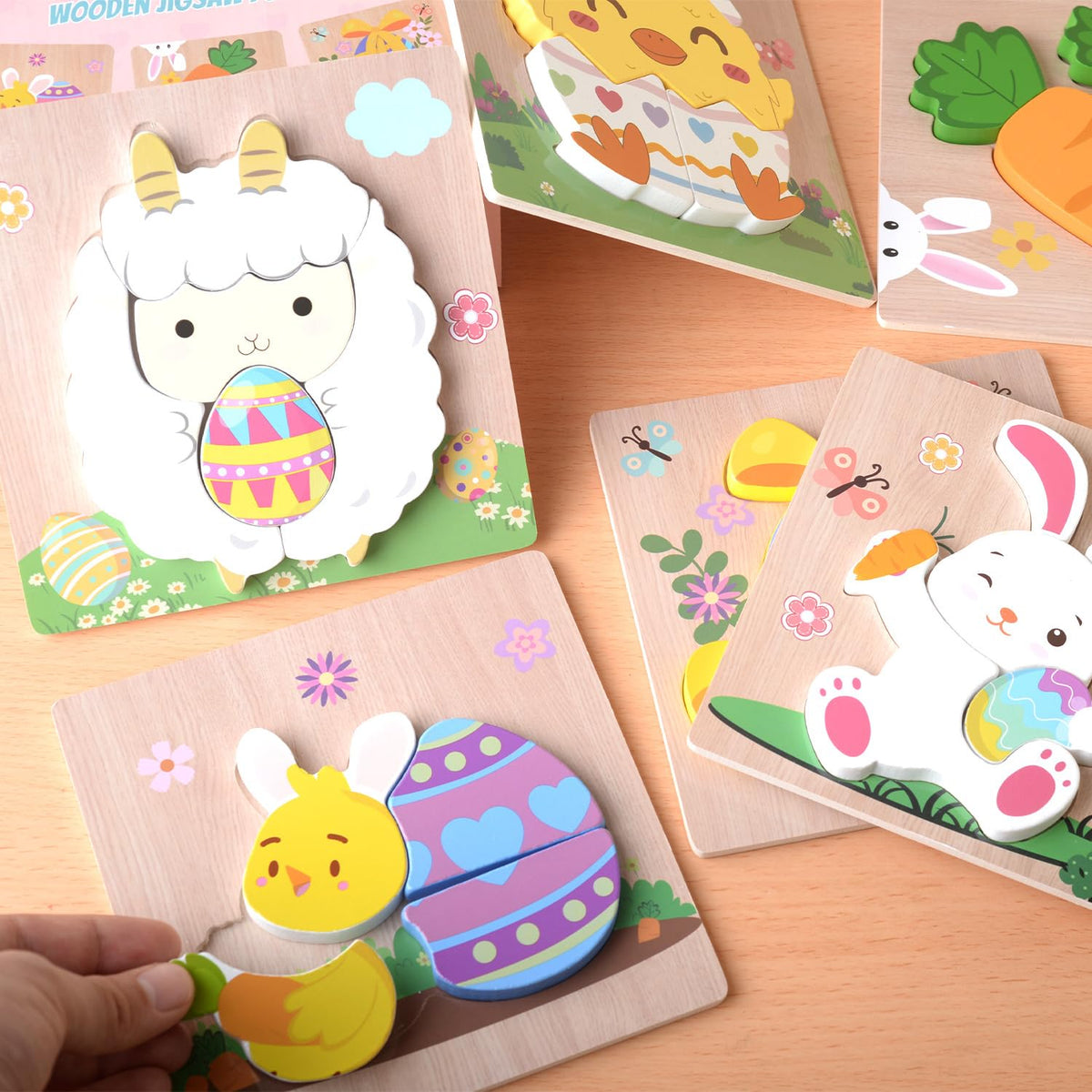 YIYEE 6 Pack Wooden Puzzles for Toddlers – Easter Gifts & Montessori Toys