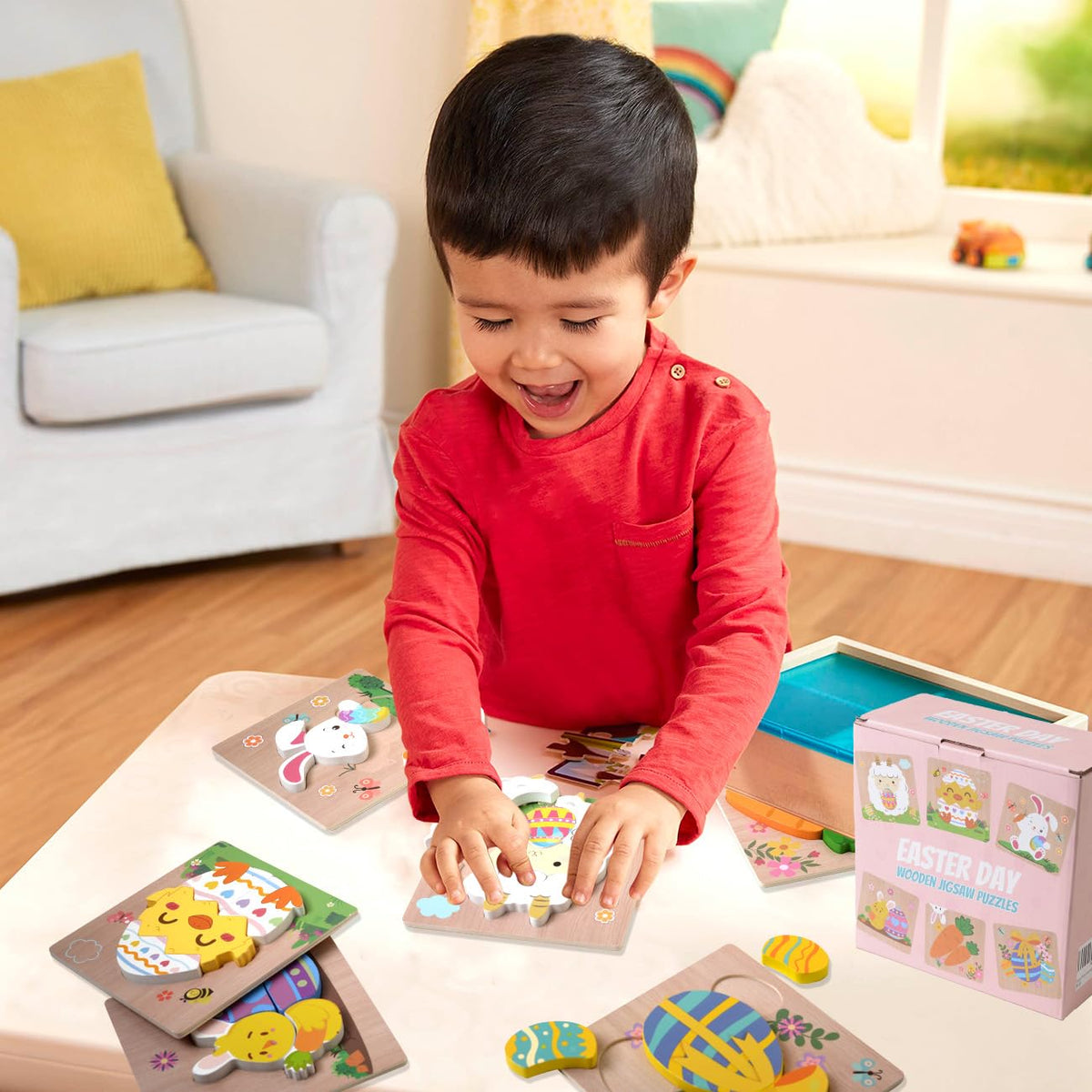 YIYEE 6 Pack Wooden Puzzles for Toddlers – Easter Gifts & Montessori Toys