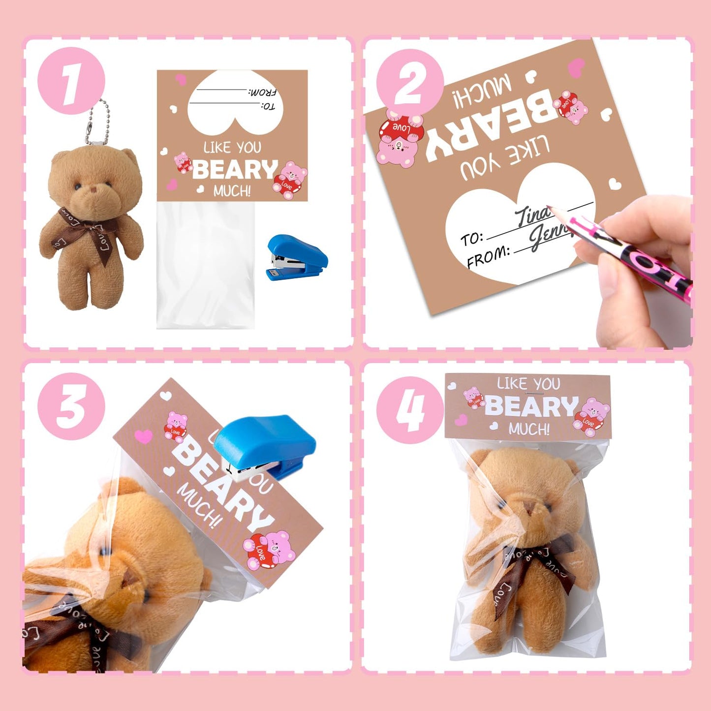 YIYEE 28-Pack Valentines Day Cards for Kids with Plush Bears – 7 Designs, Classroom Party Favors