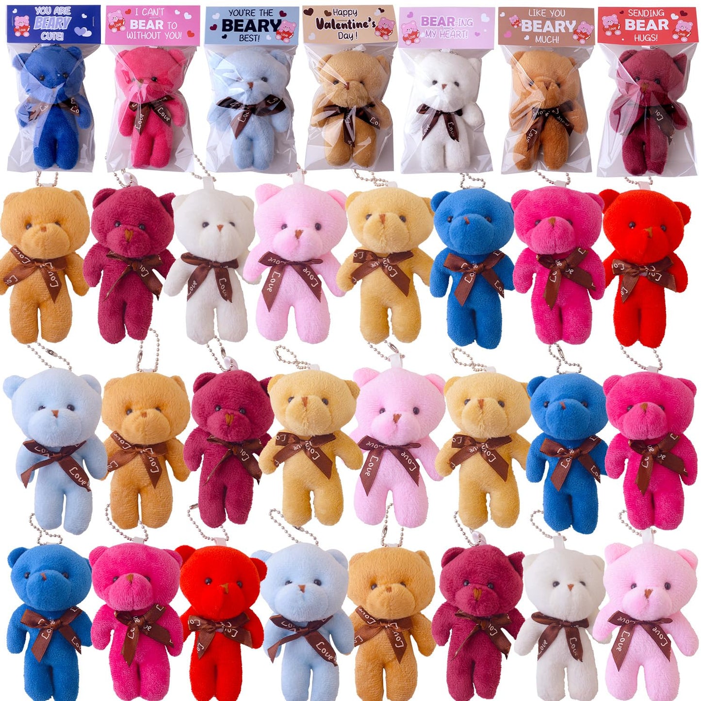 YIYEE 28-Pack Valentines Day Cards for Kids with Plush Bears – 7 Designs, Classroom Party Favors