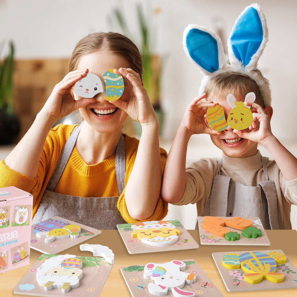 YIYEE 6 Pack Wooden Puzzles for Toddlers – Easter Gifts & Montessori Toys