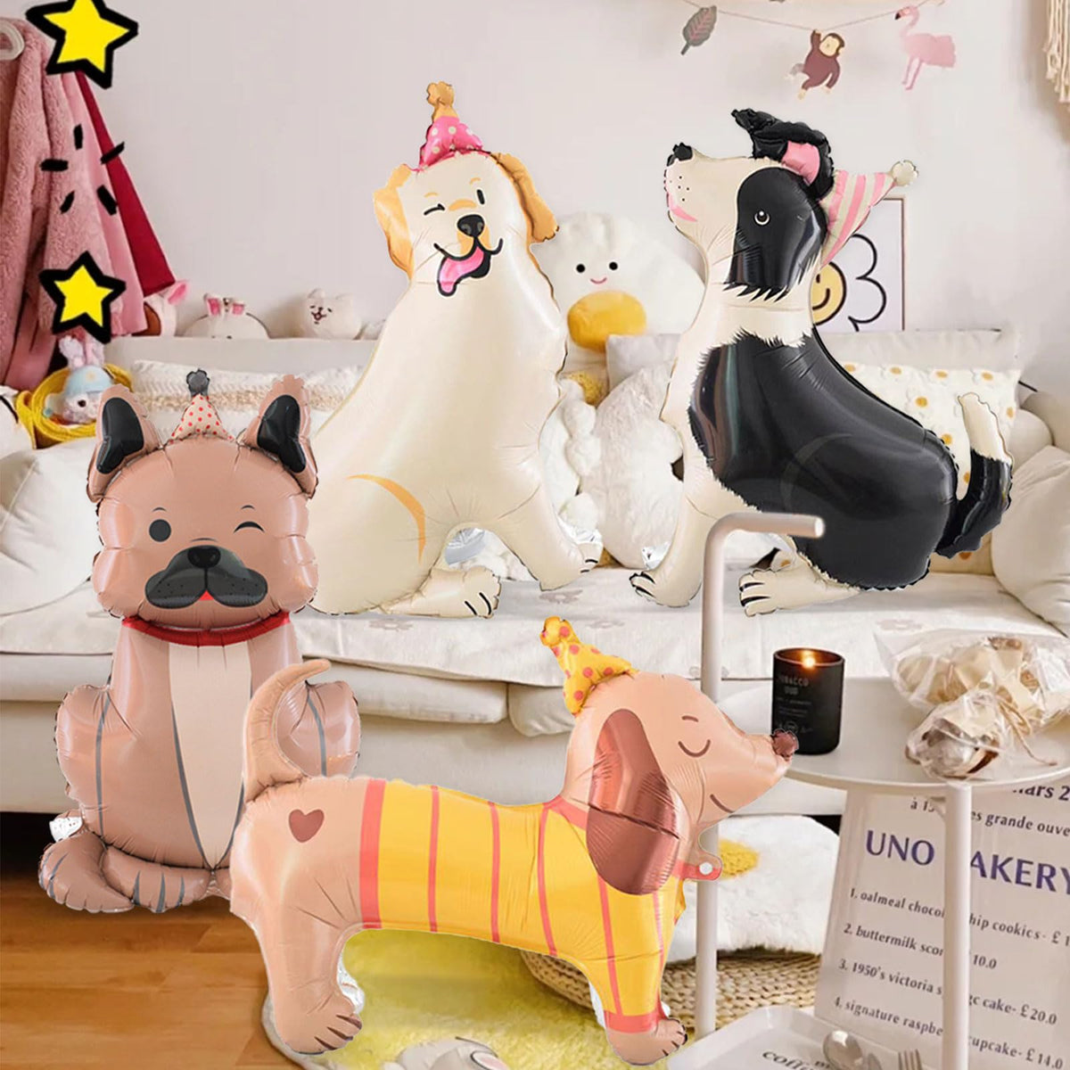 YiYou 4D Standing Puppy Foil Balloons - 4-Pack Self-Standing Dog Theme Party Decor